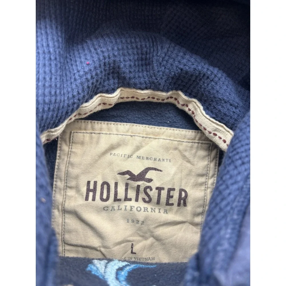 Hollister Mens Large Pullover Hoodie Distressed Blue Logo Sweatshirt CA